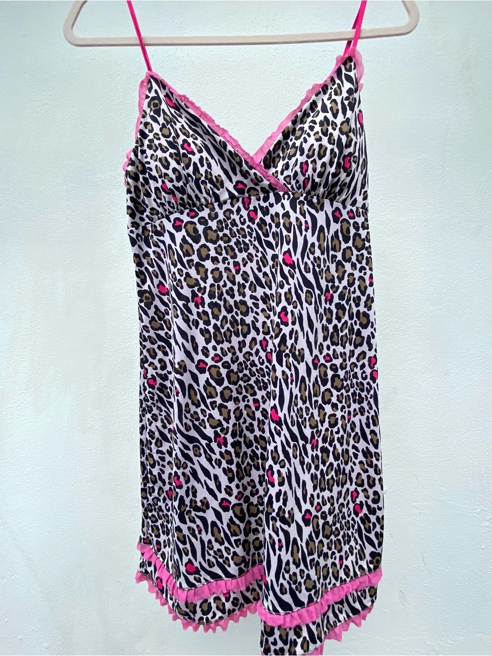 Y2K Jenni Brown & Pink Leopard Ruffle Mini Dress Size Medium